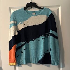 NIC+ZOE Aqua Navy Cream Multi-Stripe Crewneck Sweater
